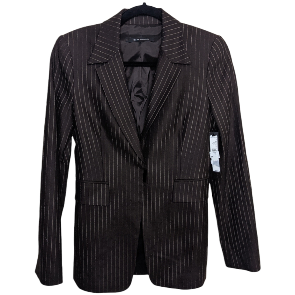 Nwt Elie Tahari 93% Wool Brown Pinstripe Suit Jacket